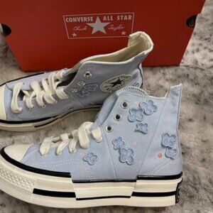 CONVERSE Chuck 70 Plus Sneakers 3D FLOWERS in Cloudy Daze MSRP$130 Floral Chic